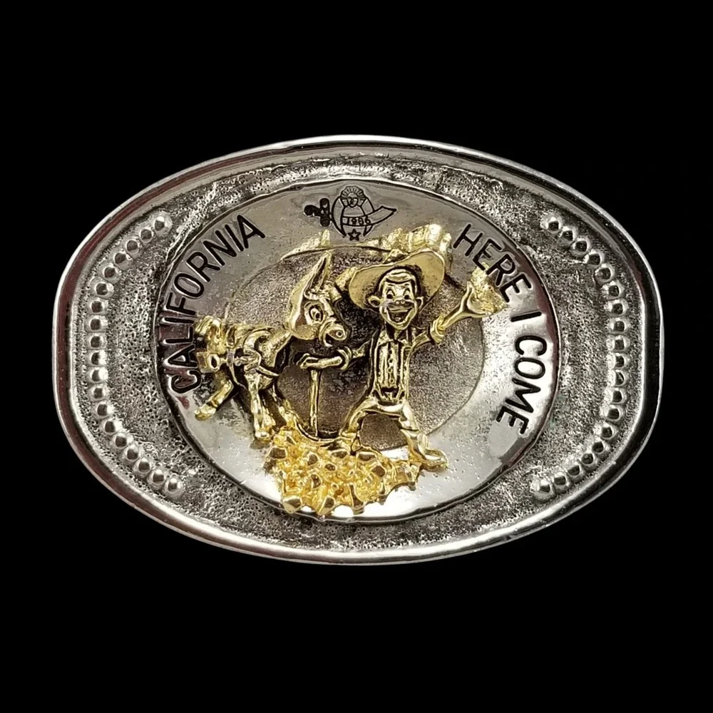 1986 Freemasons Shriners‎ Mason California Here I Come Belt Buckle Gold Rush